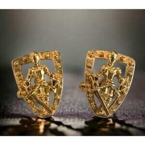 GRAZIANO Knight Cufflinks ~ GOLD-TONE ~ EXCELLENT VINTAGE CONDITION